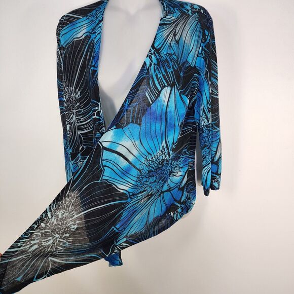 Chico's Cardigan Sweater Size 1 Medium Exploded Garden Convertible 3/4 Sleeve - Picture 3 of 11